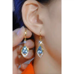 Small Blue Crystal Leaf Earrings