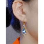 Small Blue Crystal Leaf Earrings