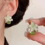 Small Crystal Flower Pearl Earrings