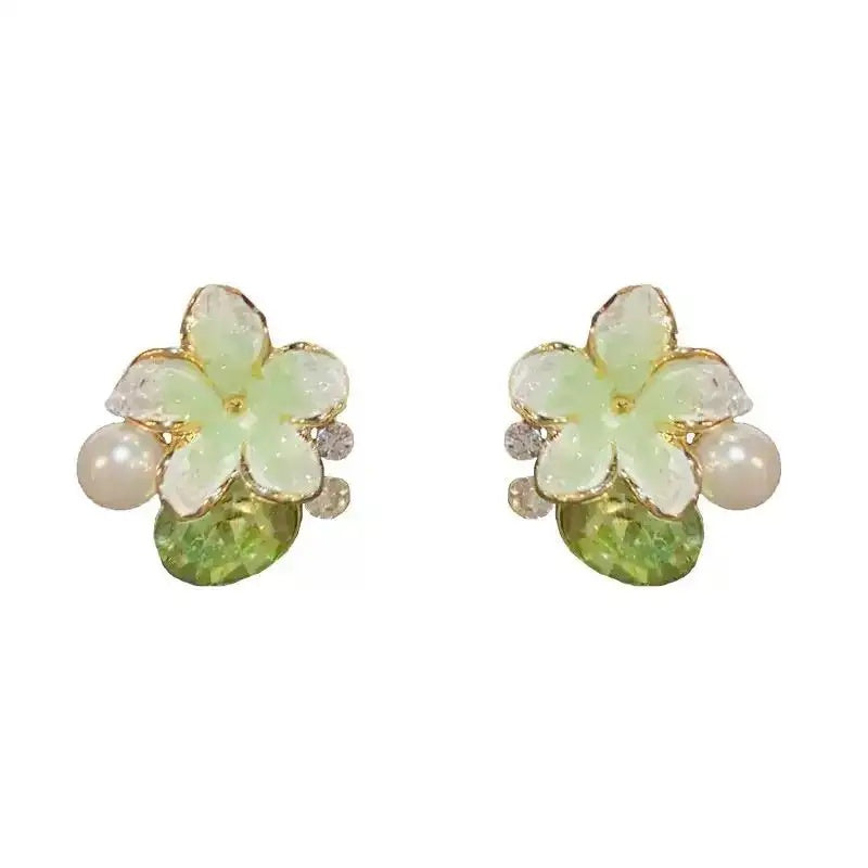 Small Crystal Flower Pearl Earrings