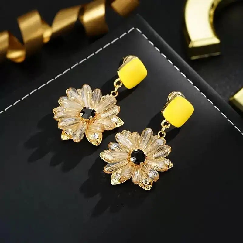 Small Daisy Crystal Flower Earrings