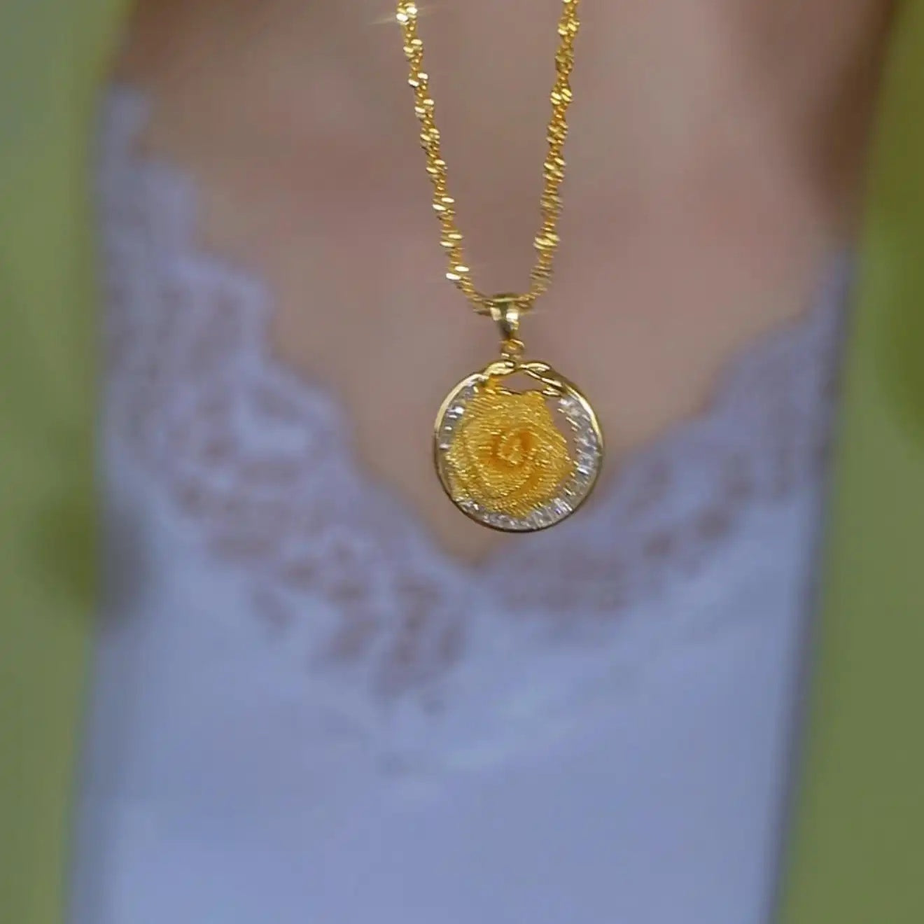 Small Gold Flower Coin Pendant Necklace