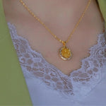 Small Gold Flower Coin Pendant Necklace