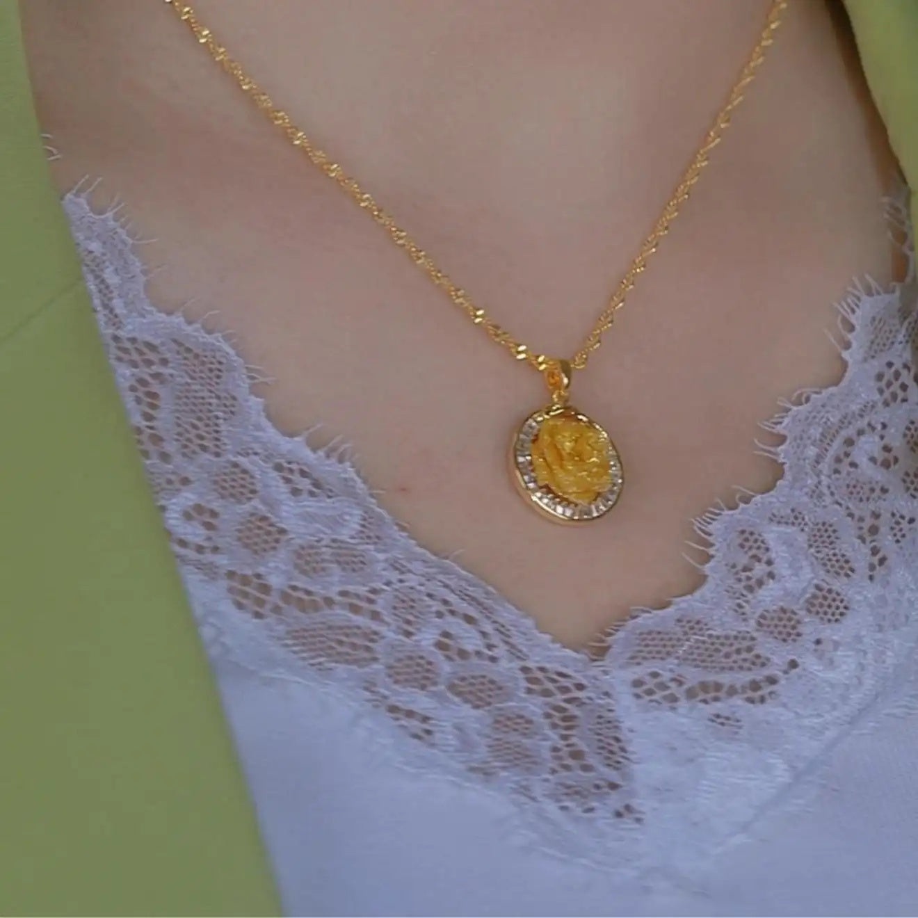 Small Gold Flower Coin Pendant Necklace