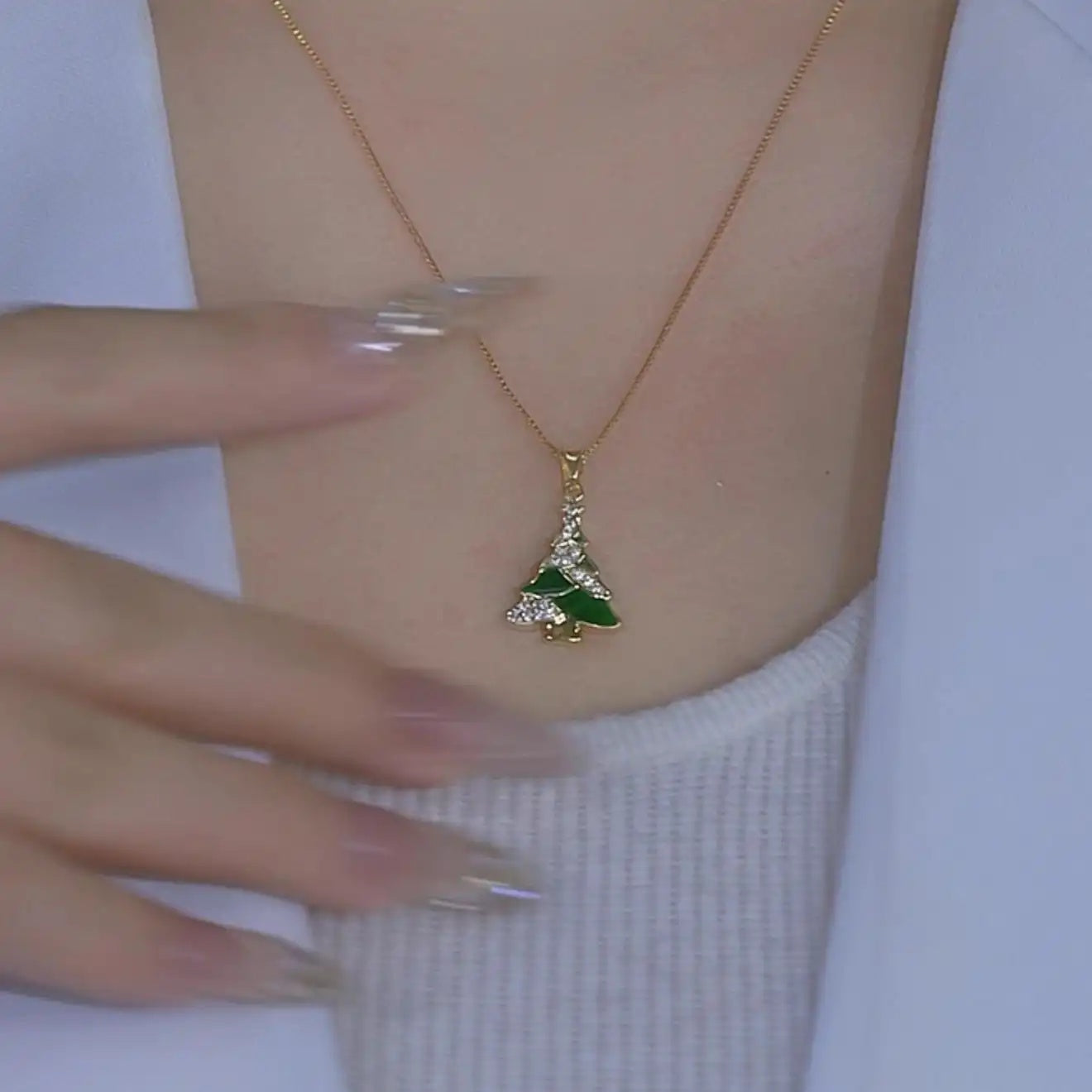 Small Green Christmas Tree Pendant Necklace
