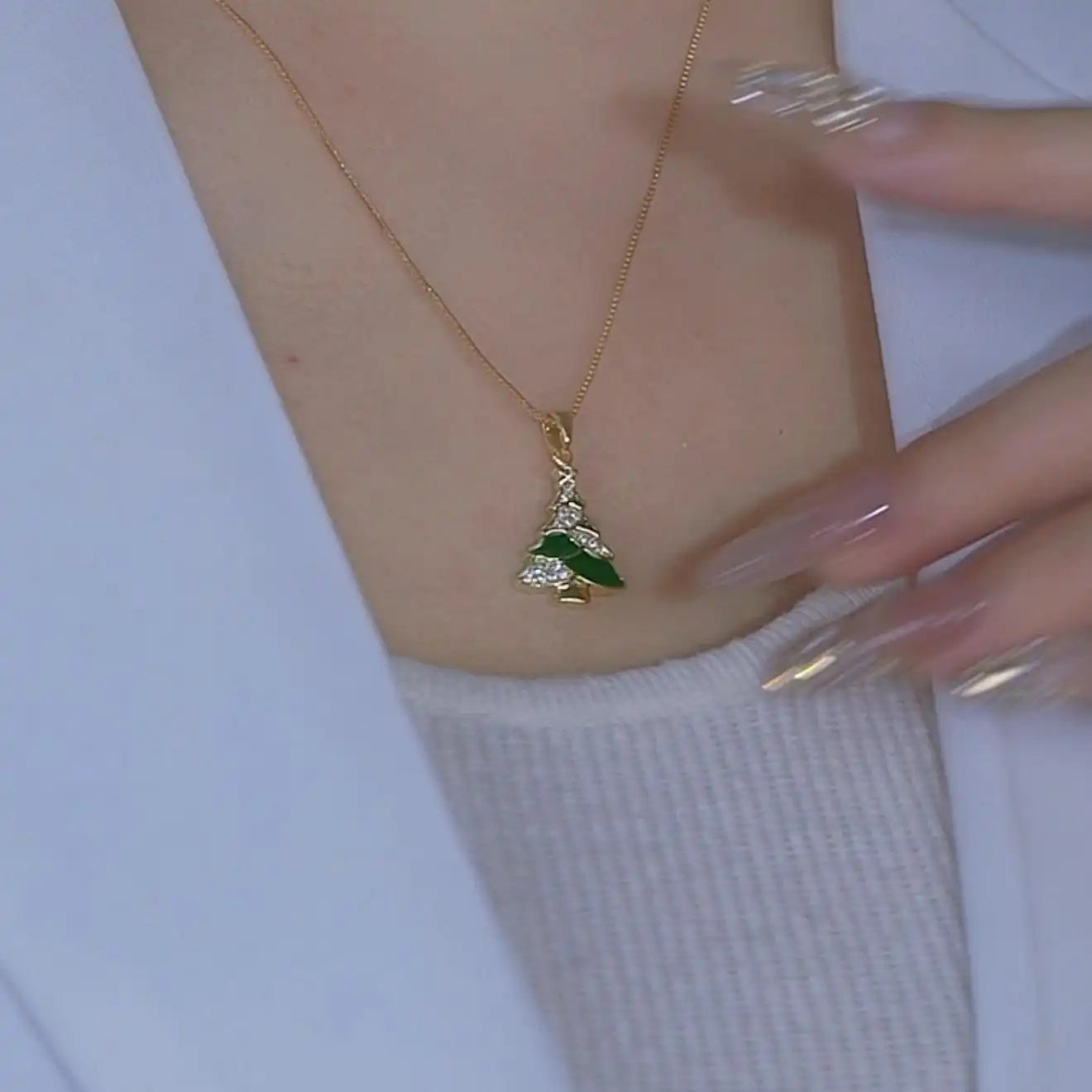 Small Green Christmas Tree Pendant Necklace