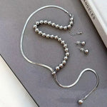 Small Steel Bead Pull-Adjustable Pendant Necklace