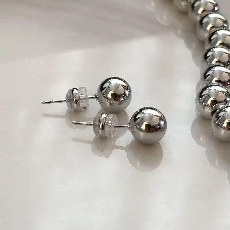Small Steel Bead Pull-Adjustable Pendant Necklace
