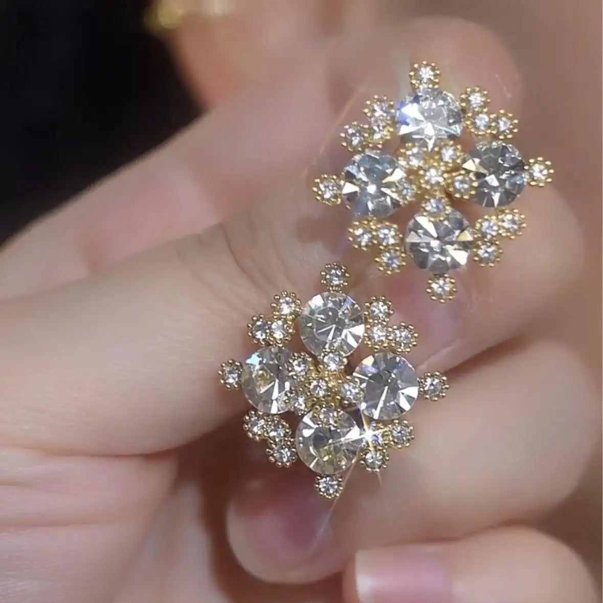 Snowflake Crystal Cluster Stud Earrings