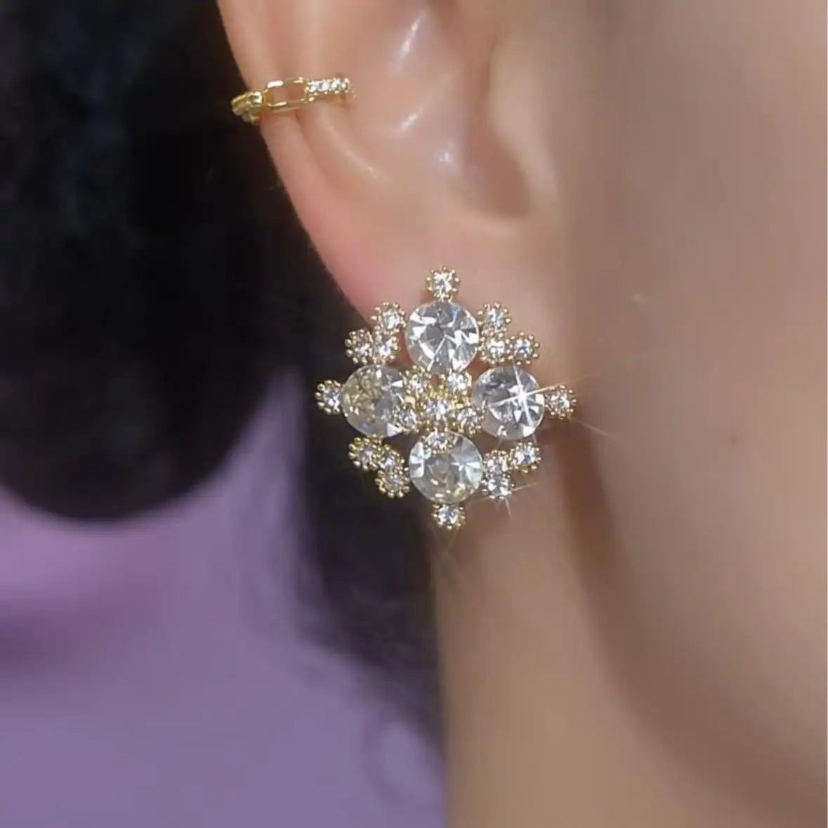 Snowflake Crystal Cluster Stud Earrings