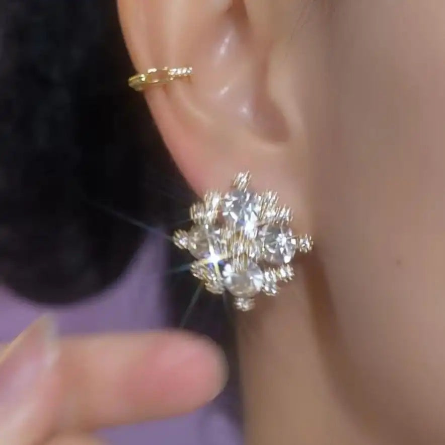Snowflake Crystal Cluster Stud Earrings