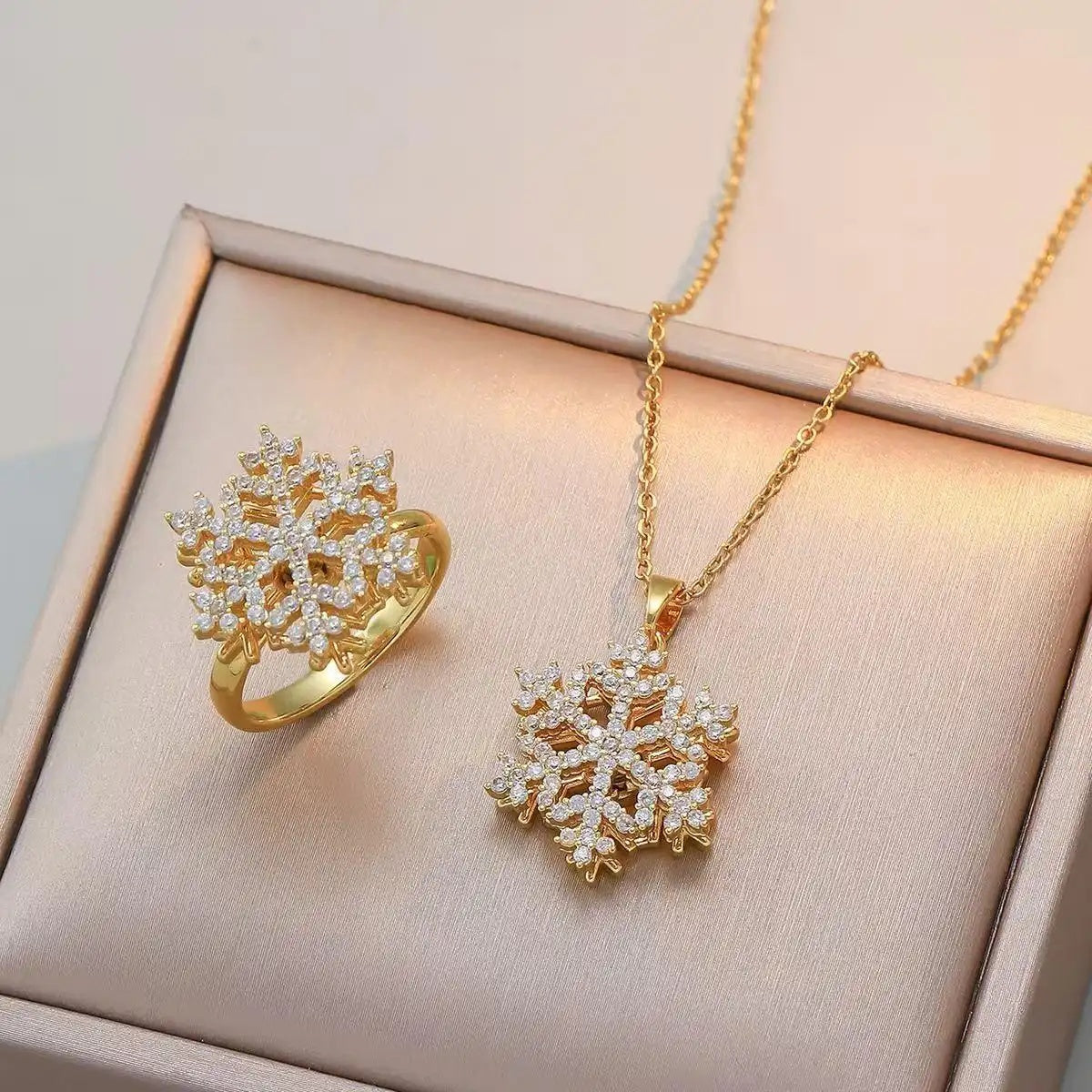 Snowflake Crystal Flower Rotating Necklace