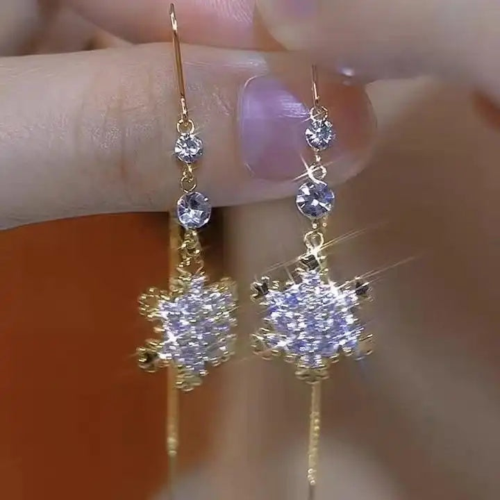 Snowflake Crystal Long Tassel Drop Earrings
