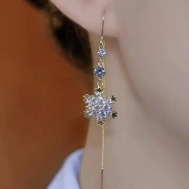 Snowflake Crystal Long Tassel Drop Earrings