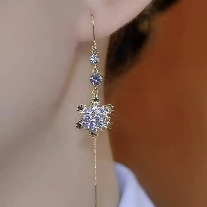 Snowflake Crystal Long Tassel Drop Earrings