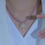 Snowflake Pearl-Tone Pendant Necklace