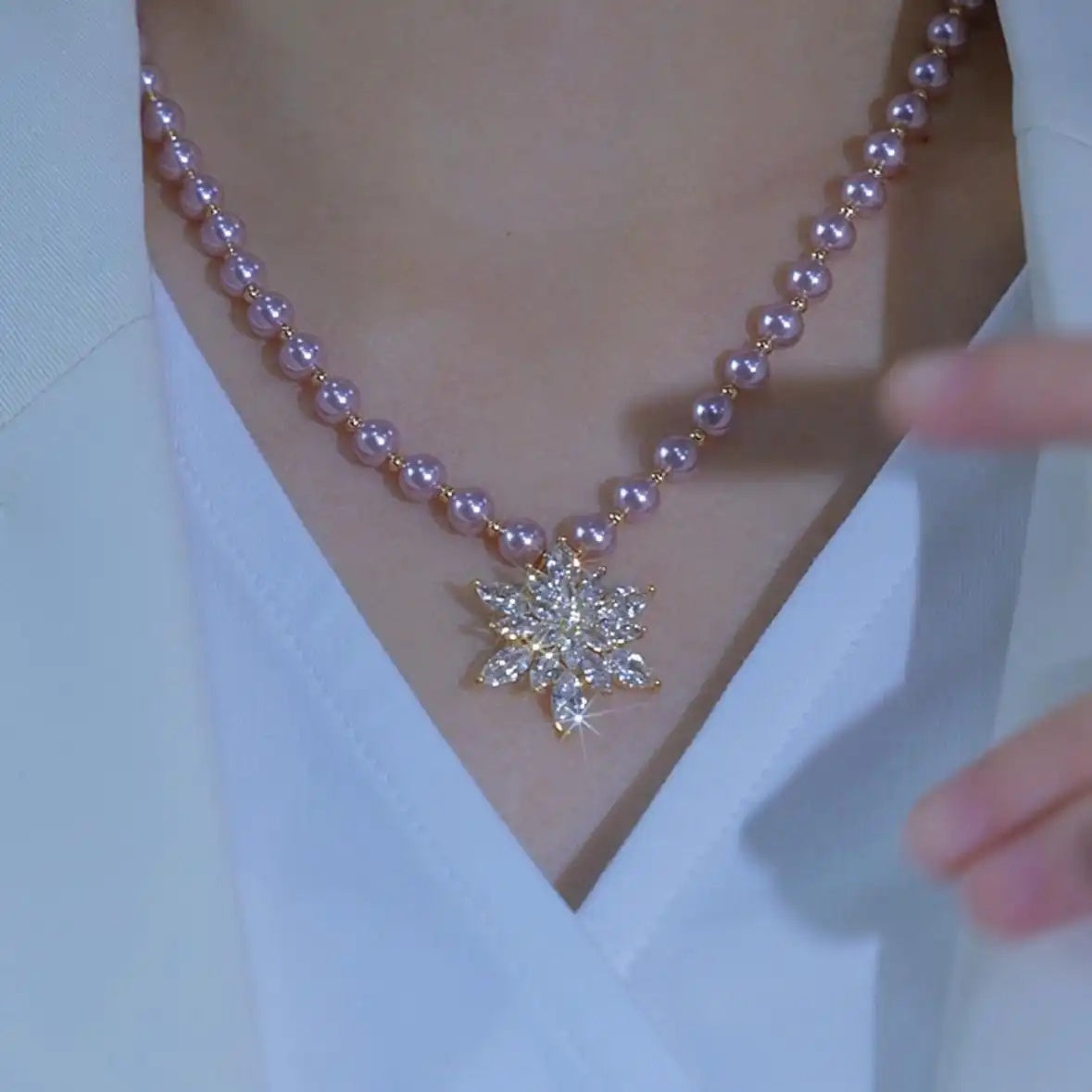 Snowflake Pearl-Tone Pendant Necklace