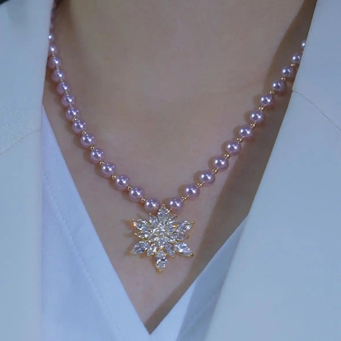 Snowflake Pearl-Tone Pendant Necklace