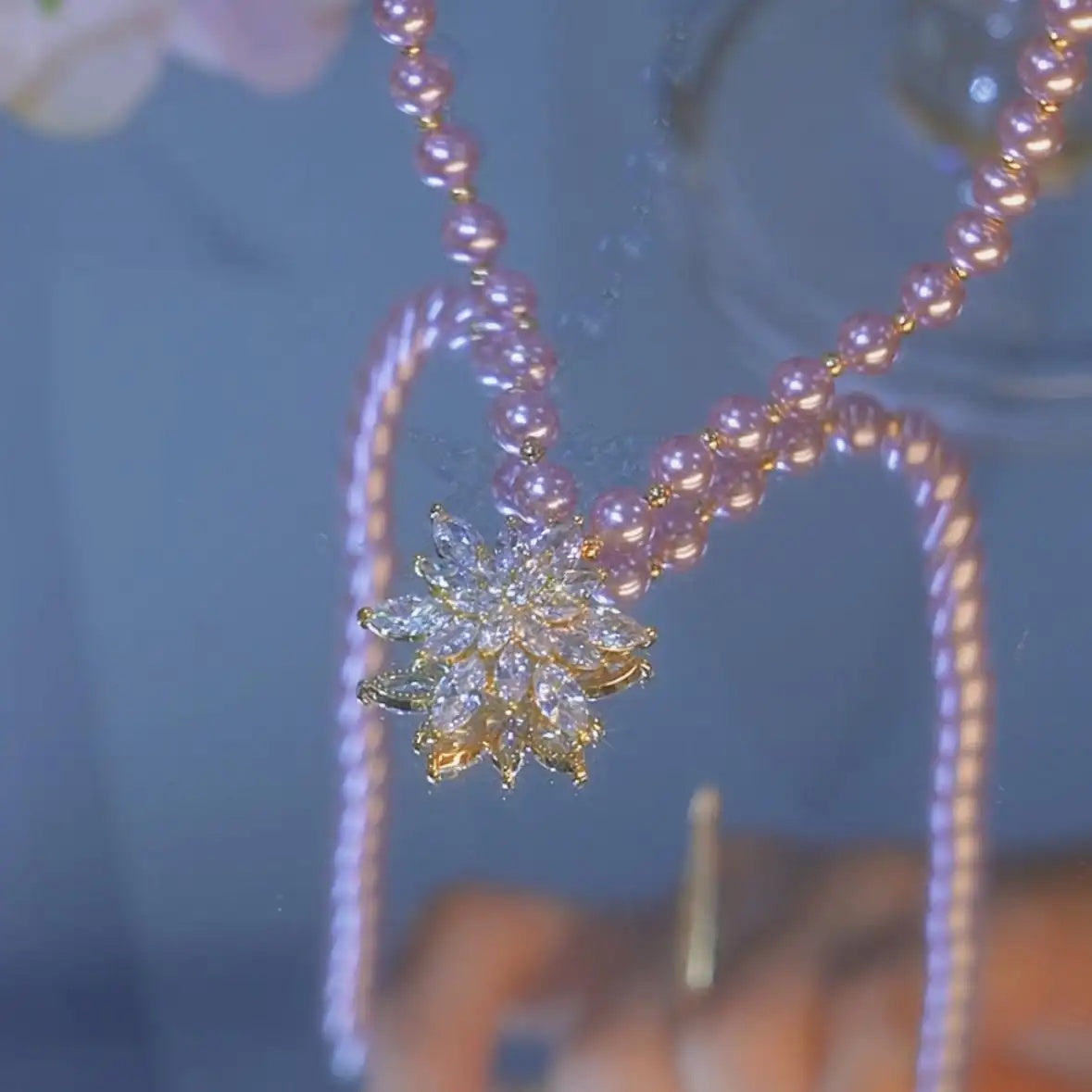 Snowflake Pearl-Tone Pendant Necklace