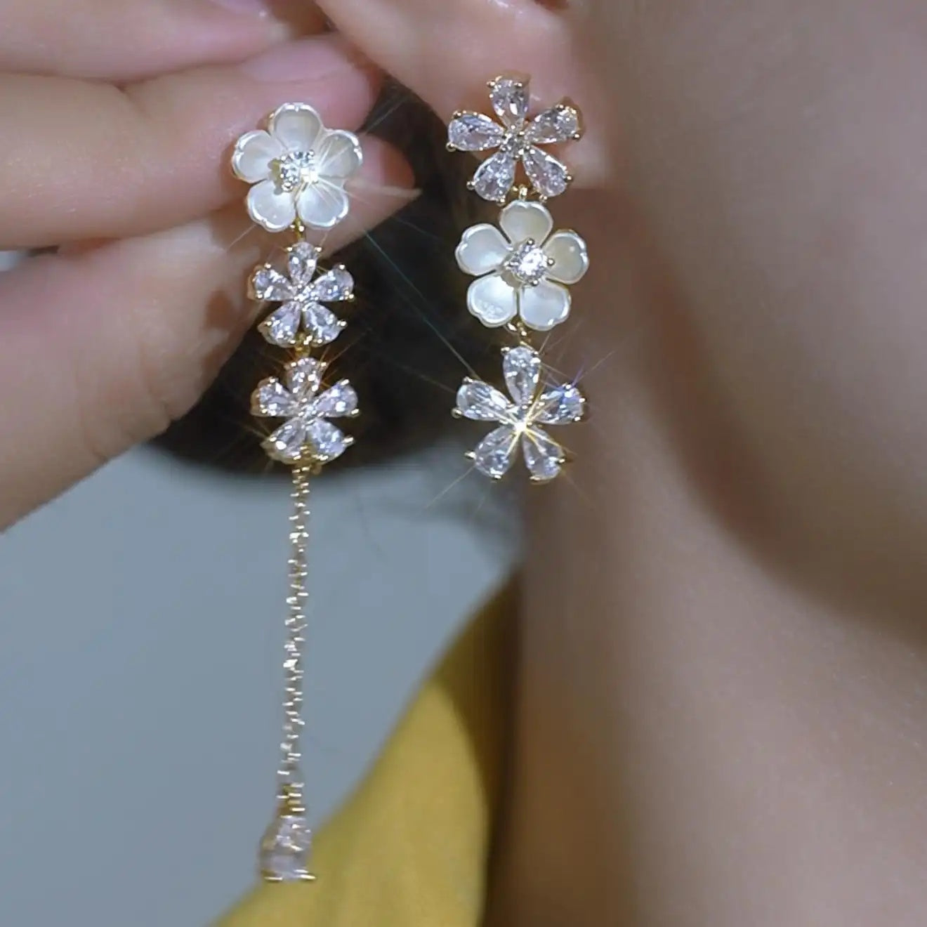 Soft Flower Tassel Drop Earrings