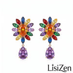 Sparkly Crystal Colorful Flower Drop Earrings