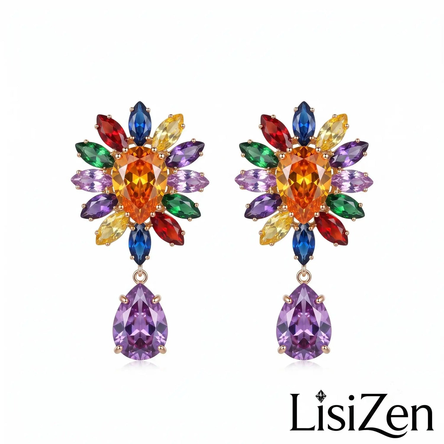 Sparkly Crystal Colorful Flower Drop Earrings