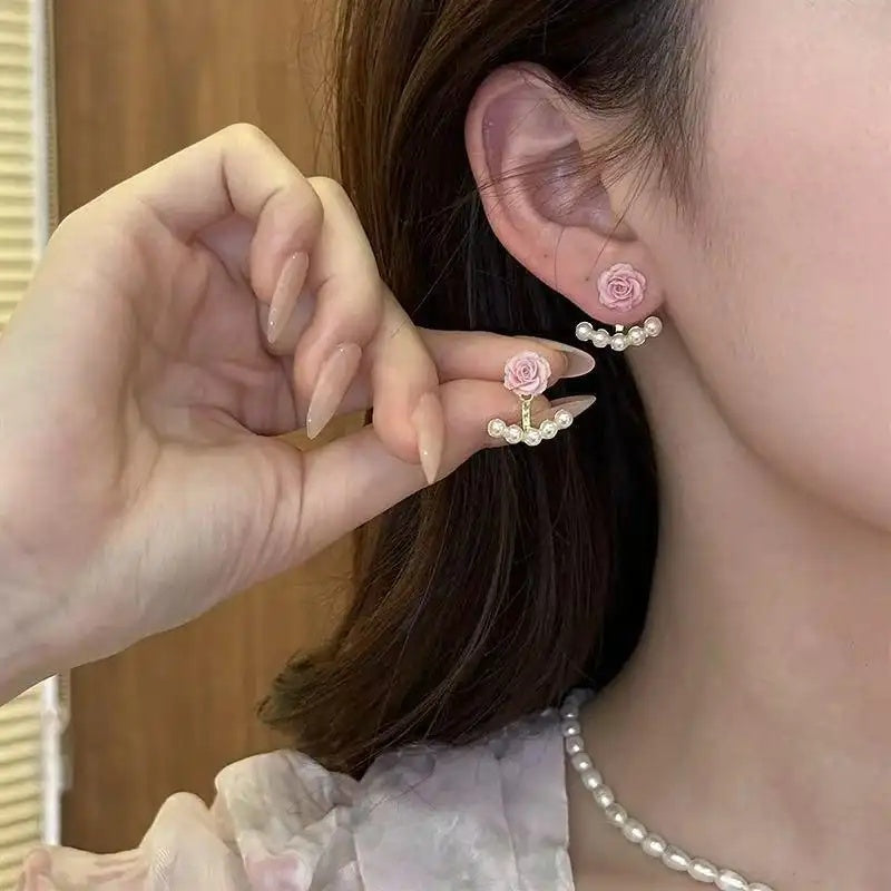 Spring Blossom Pink Rose Smiley Earrings