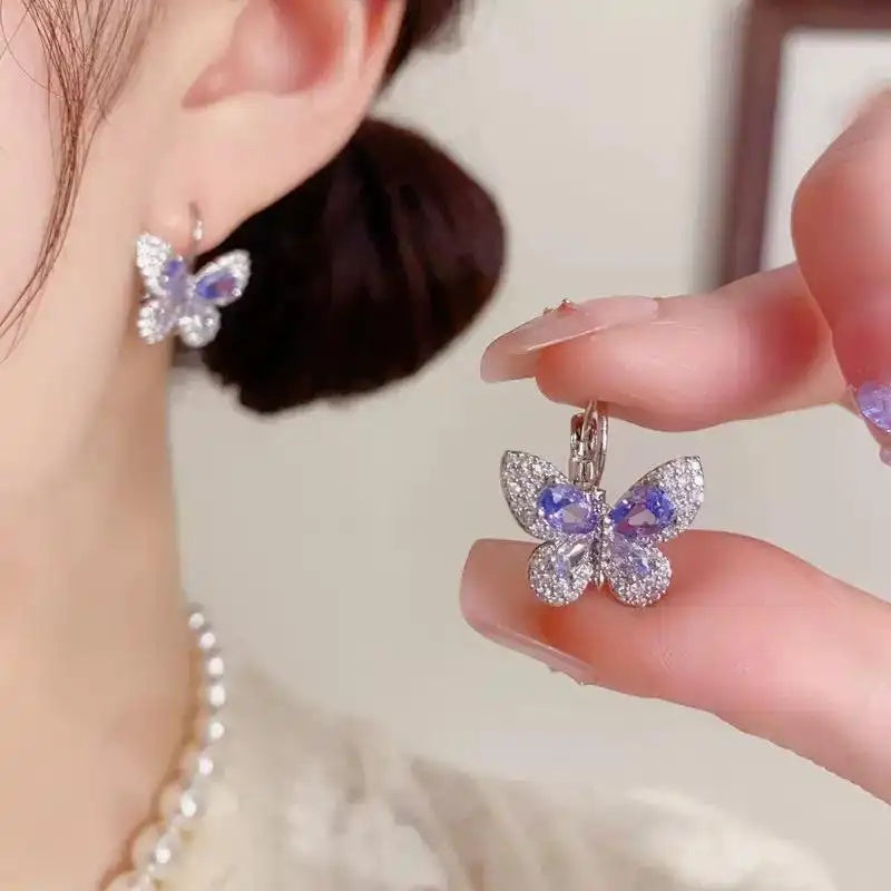 Spring Crystal Butterfly Pearl Attention Earrings