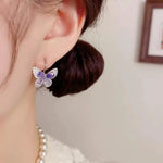 Spring Crystal Butterfly Pearl Attention Earrings
