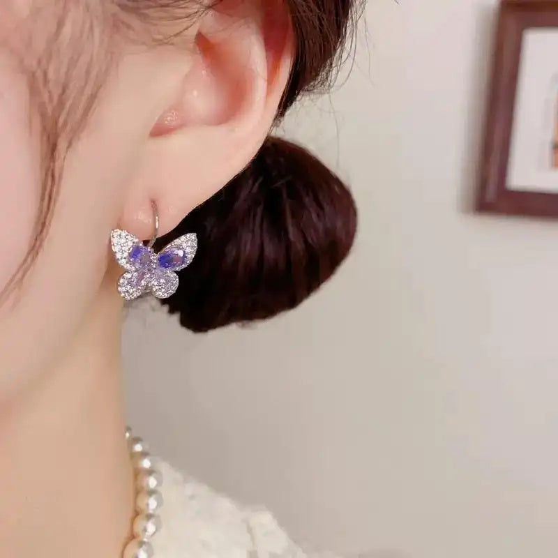 Spring Crystal Butterfly Pearl Attention Earrings