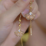 Spring Ginkgo Leaf Tassel Drop Earrings