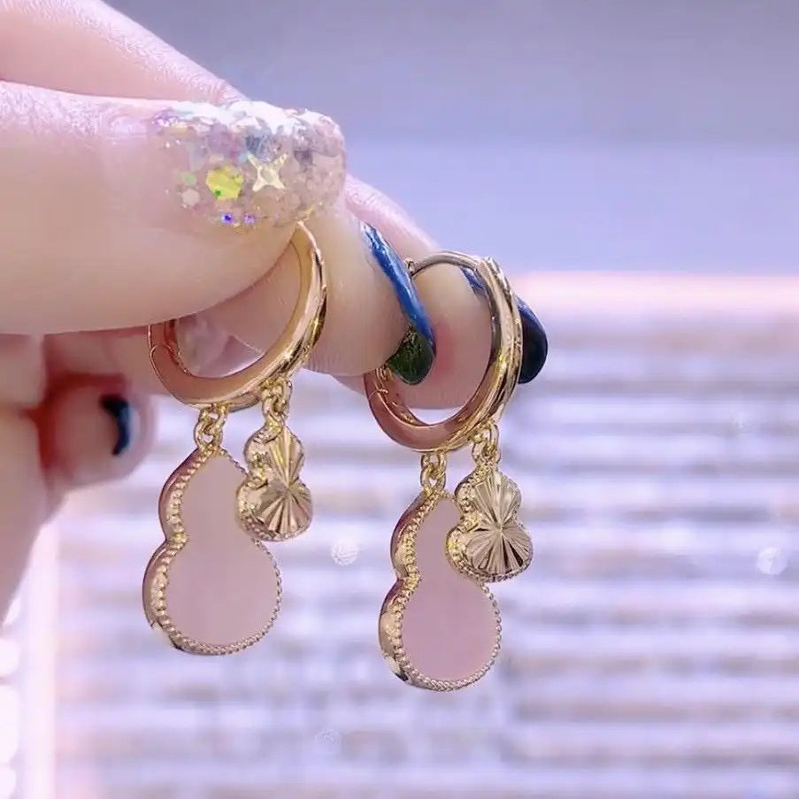 Spring Natural Double-Sided Pink Gourd Pendant Necklace