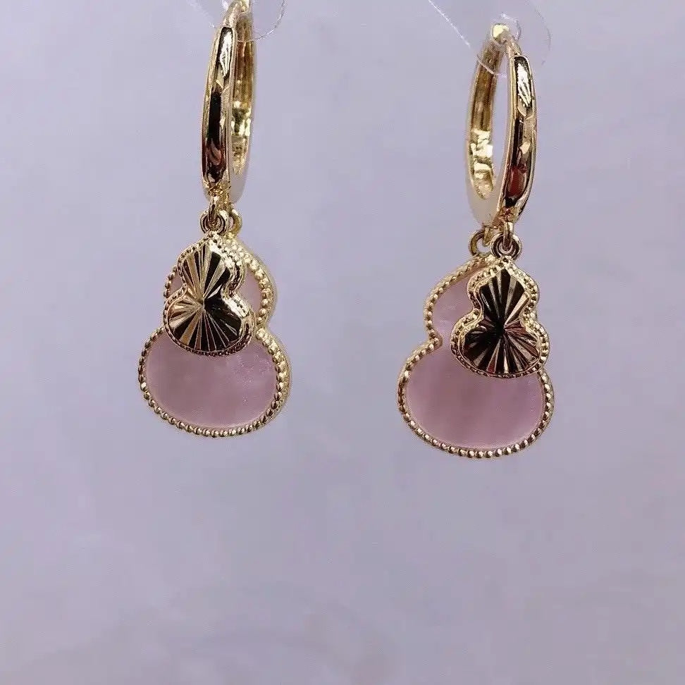 Spring Natural Double-Sided Pink Gourd Pendant Necklace
