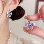 Spring Purple Butterfly Crystal Ear Cuffs