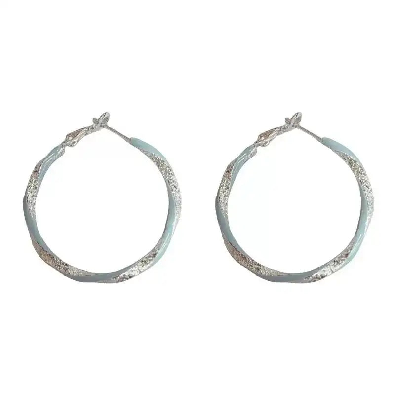 Spring Retro Thick Silver Enamel Hoop Earrings