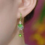 Spring Summer Green Crystal Ball Drop Earrings