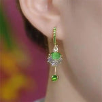 Spring Summer Green Crystal Ball Drop Earrings
