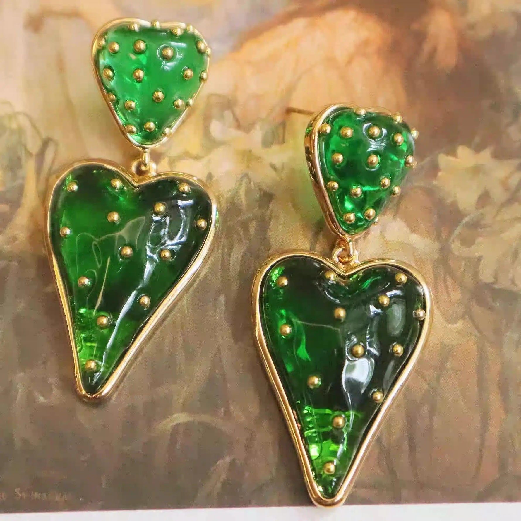 Spring Summer Heart Oil Painting Earrings