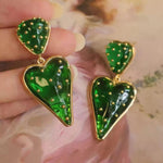 Spring Summer Heart Oil Painting Earrings