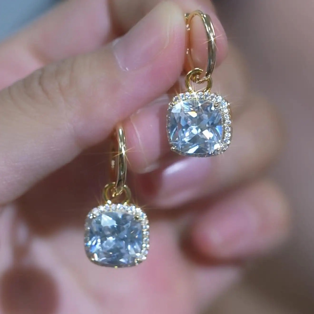 Square Bag Crystal Office Earrings