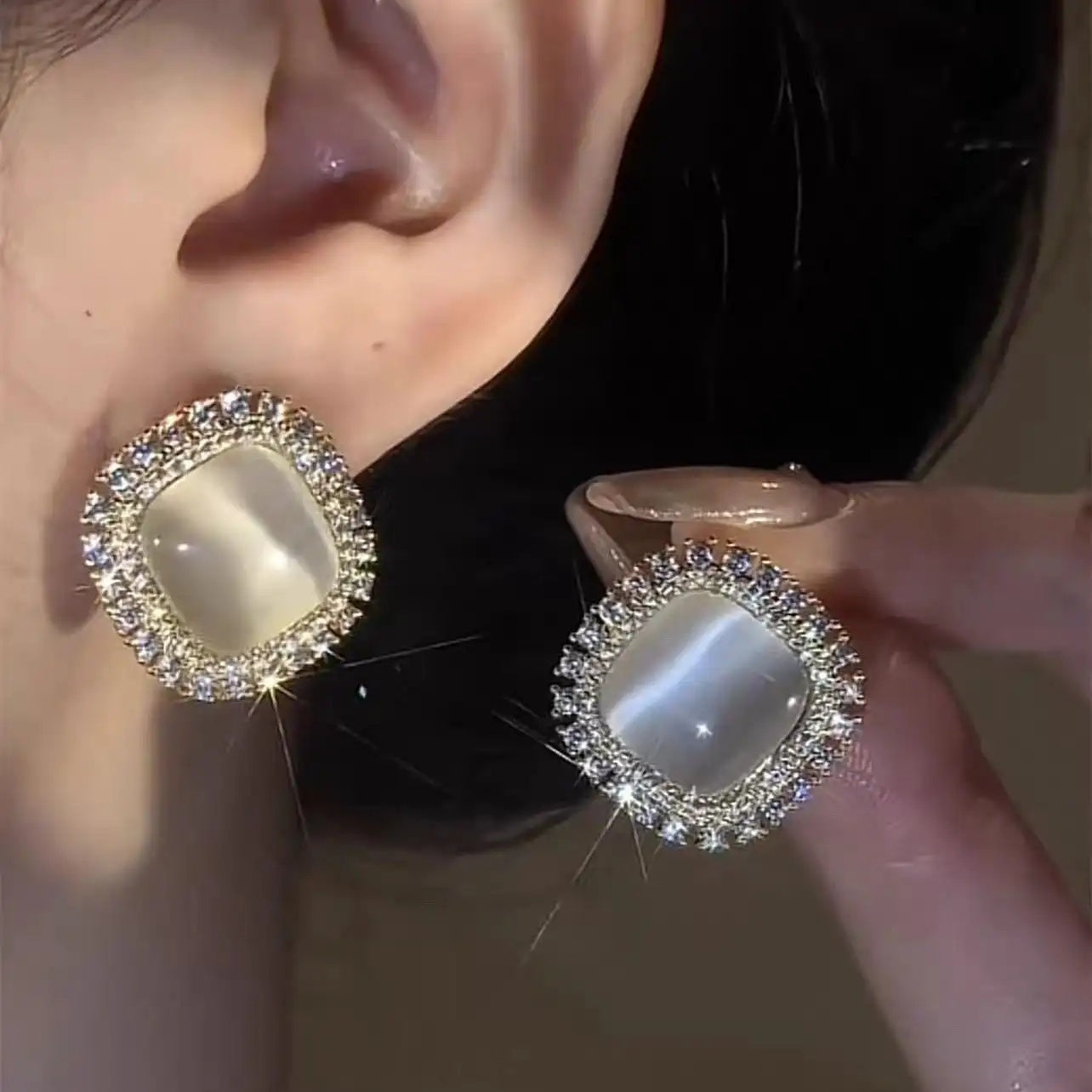 Square Cat Eye Crystals Earrings