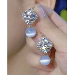 Square Crystal Pearl Drop Earrings