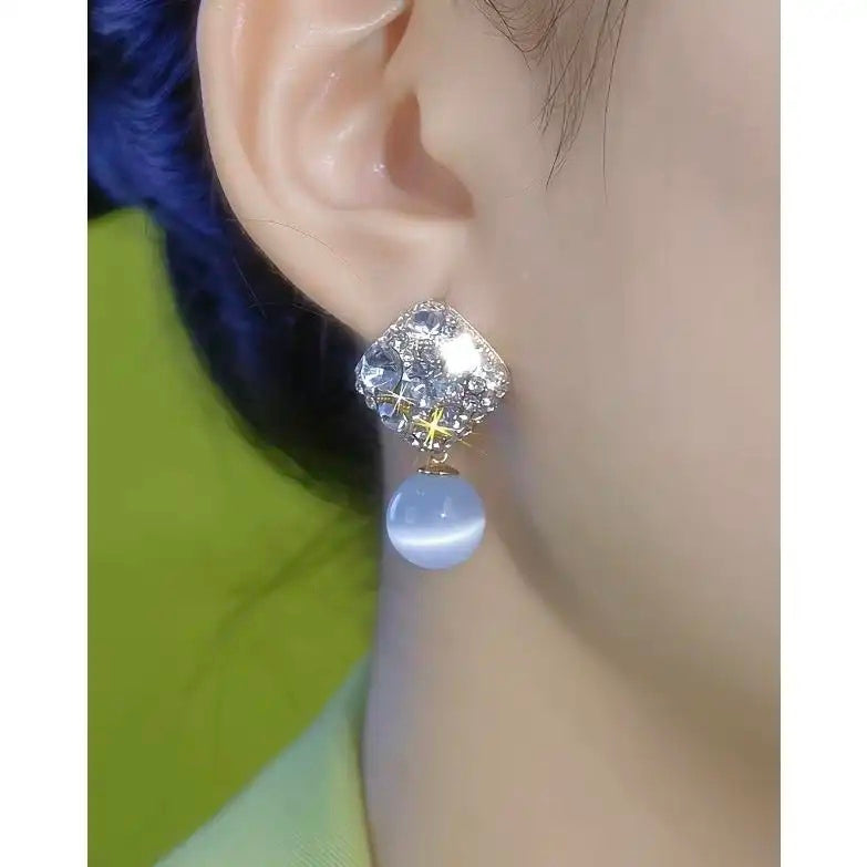 Square Crystal Pearl Drop Earrings