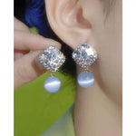 Square Crystal Pearl Drop Earrings