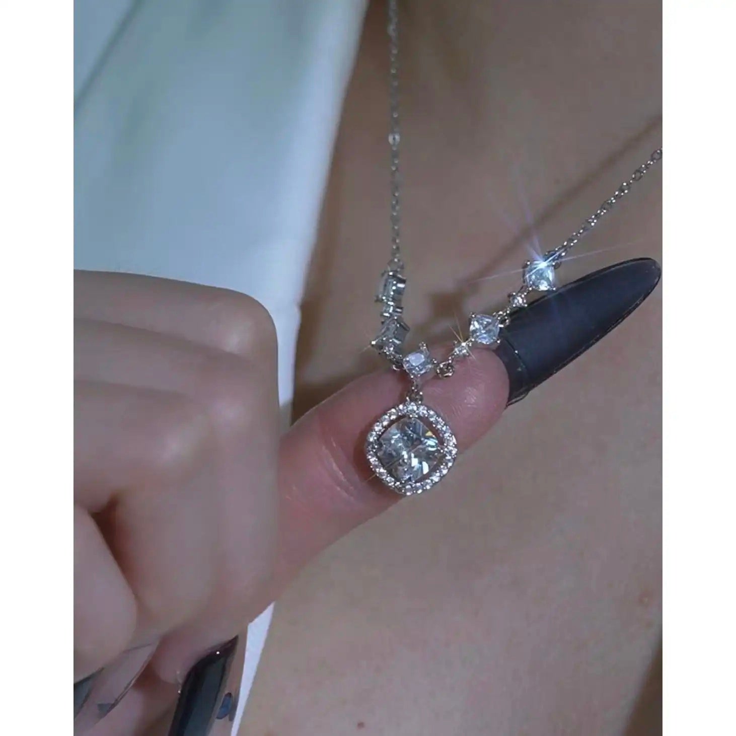 Square Crystal Silver- Gift Idea Necklace