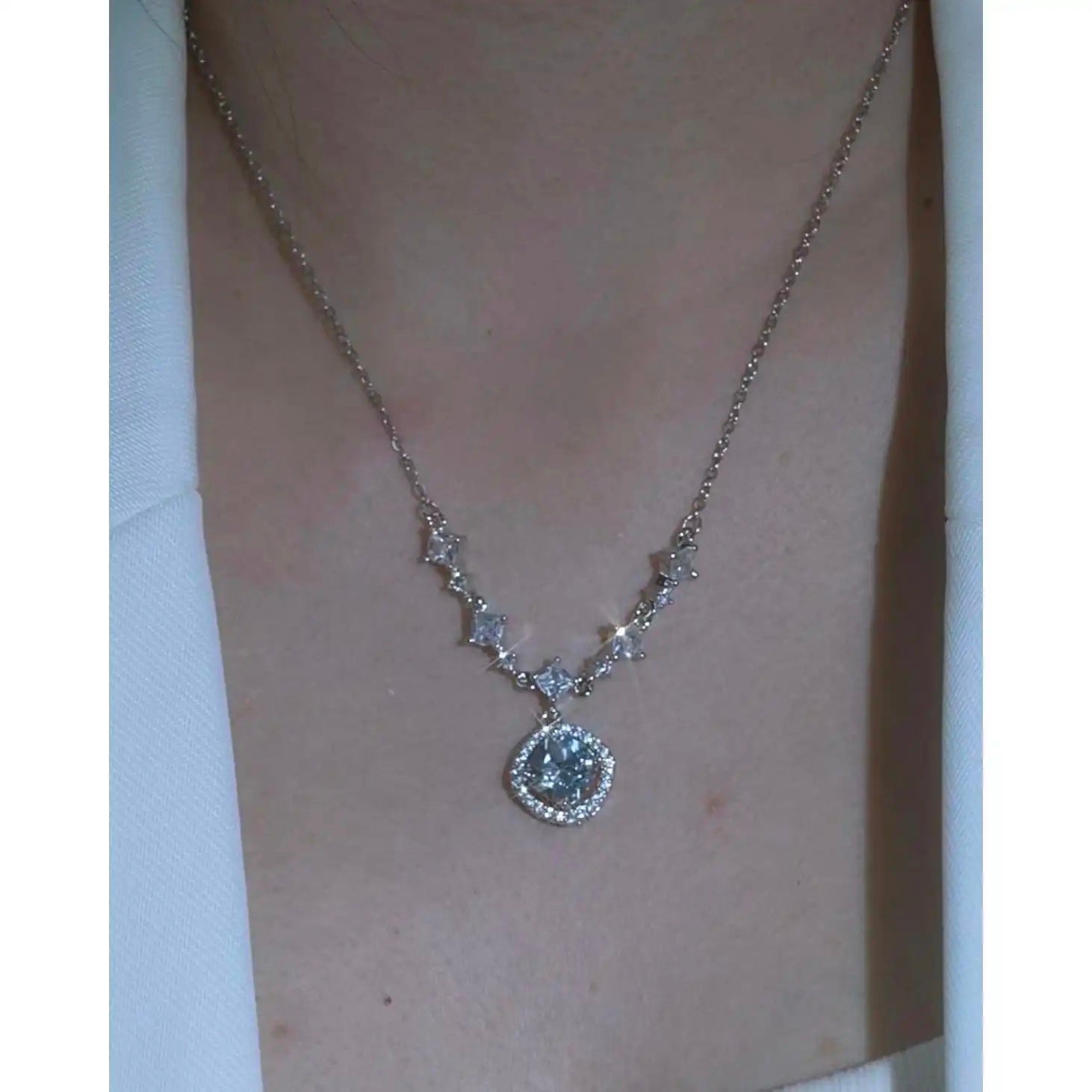 Square Crystal Silver- Gift Idea Necklace
