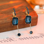 Square Crystal Tassel Long Drop Earrings