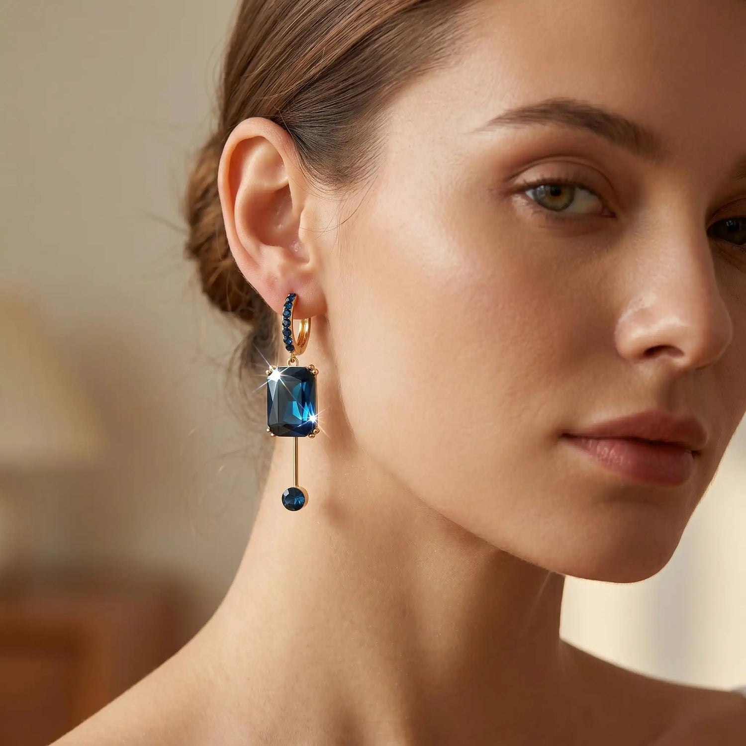 Square Crystal Tassel Long Drop Earrings