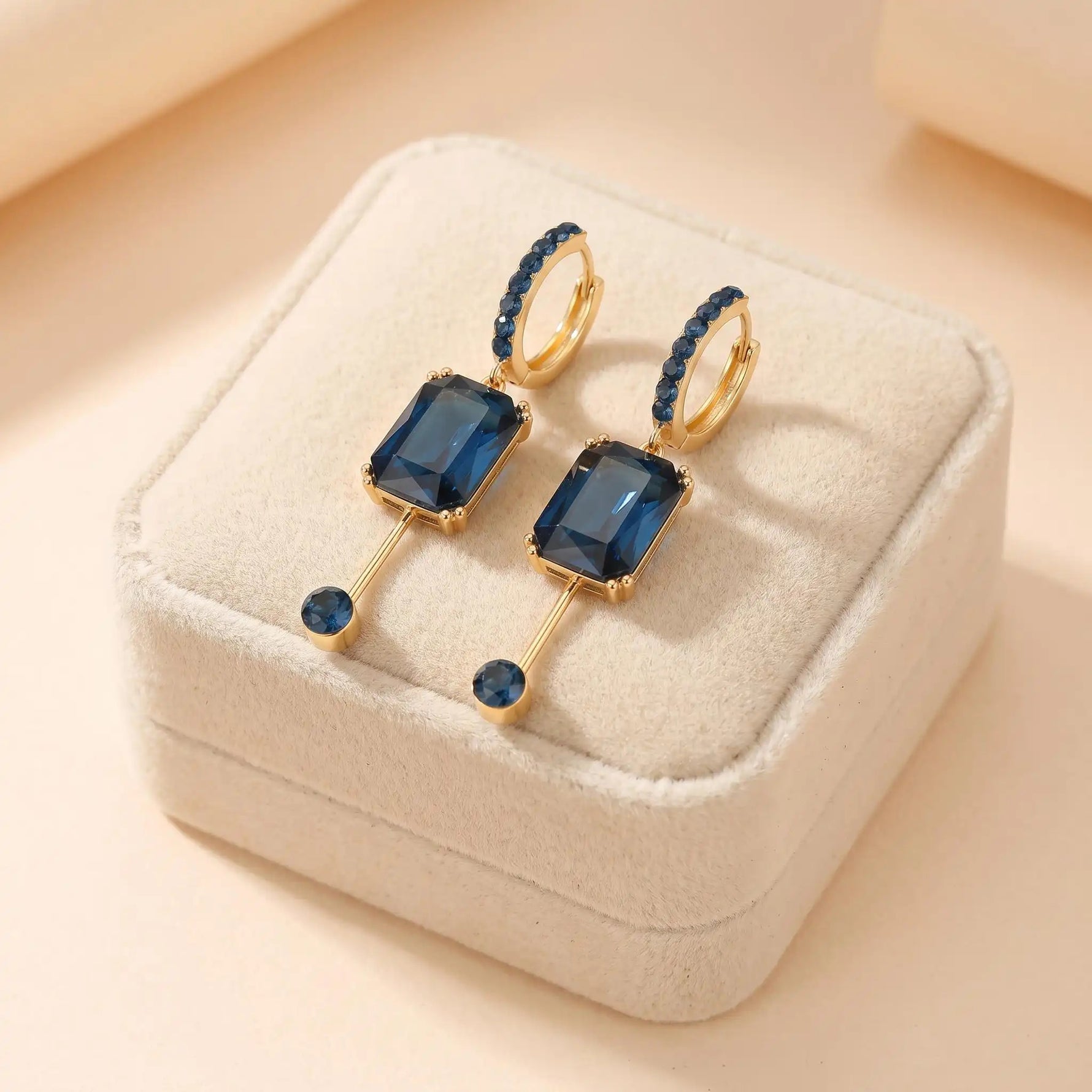 Square Crystal Tassel Long Drop Earrings