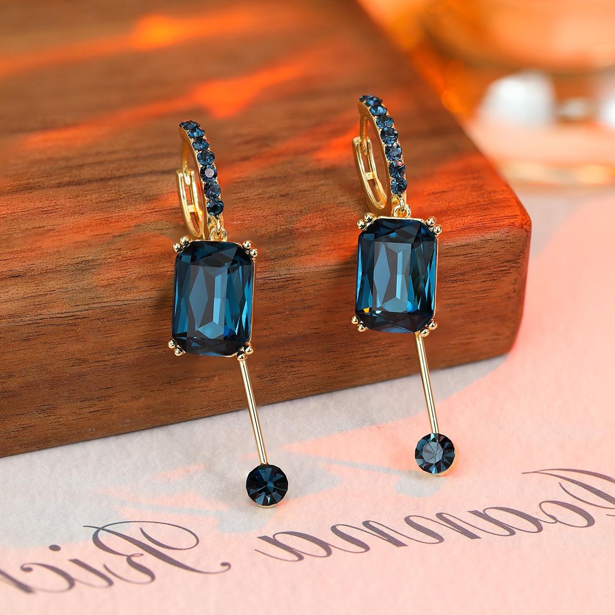 Square Crystal Tassel Long Drop Earrings